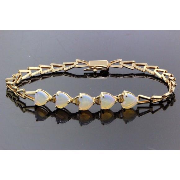 Jewelry - Women's 14k Yellow Gold Heart Shaped Opal Bracelet